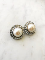 Vintage Dome Pearl and Crystal Earrings