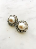 Vintage Dome Pearl and Crystal Earrings