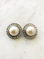 Vintage Dome Pearl and Crystal Earrings