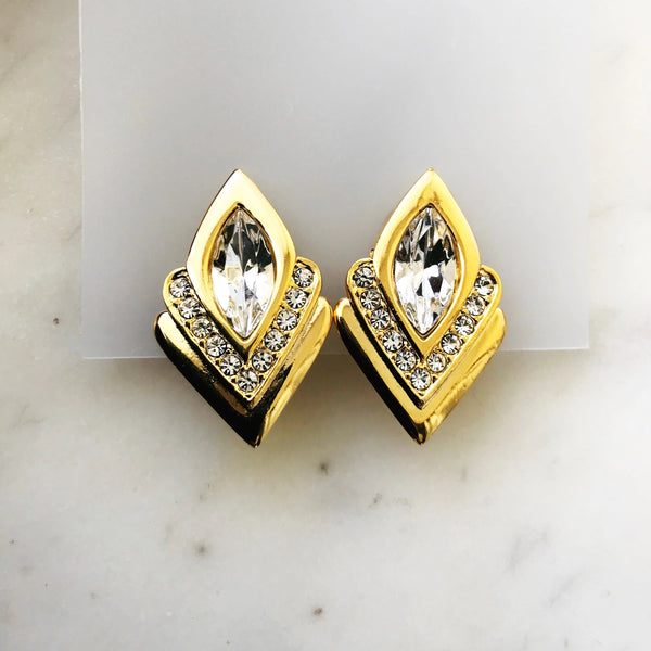 Harriet Art Deco Gold Crystal Earrings