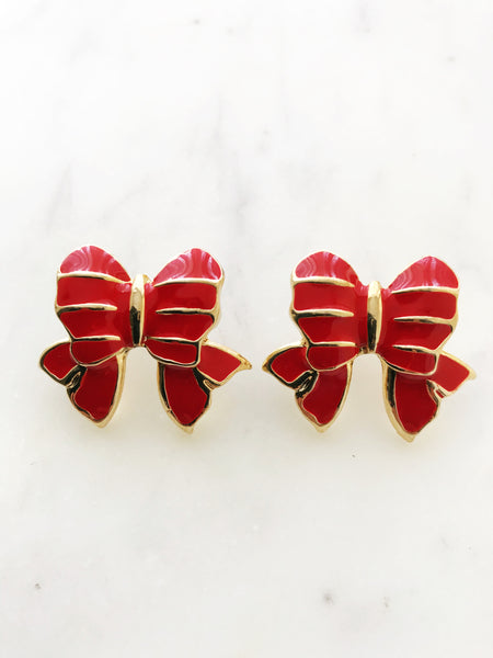 Enamel Red Bow Earrings