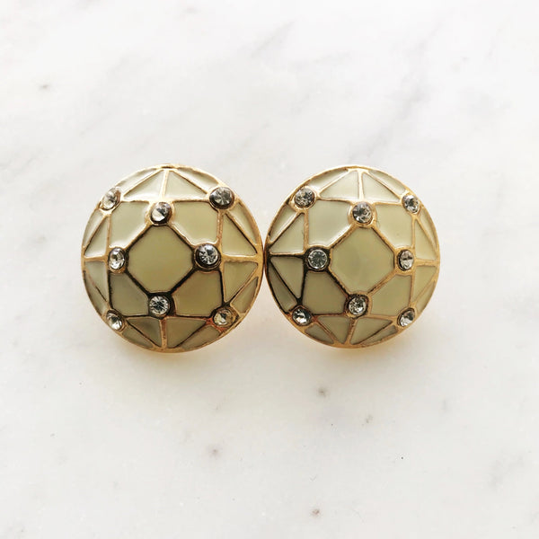 Florence Cream and Gold Enamel Crystal Dome Earrings