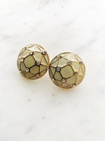 Florence Cream and Gold Enamel Crystal Dome Earrings