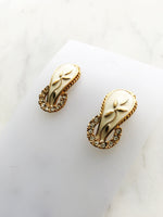 Cream and Gold Enamel Crystal Earrings