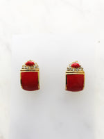 Sally Red and Gold Enamel Crystal Half Huggie Earrings