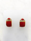 Sally Red and Gold Enamel Crystal Half Huggie Earrings