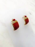 Sally Red and Gold Enamel Crystal Half Huggie Earrings