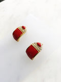 Sally Red and Gold Enamel Crystal Half Huggie Earrings