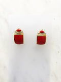 Sally Red and Gold Enamel Crystal Half Huggie Earrings