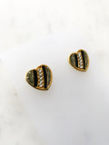 Retro Black and Gold Enamel Crystal Heart Earrings