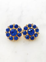 Hailey Vintage Electric Blue Crystal Clip on Earrings