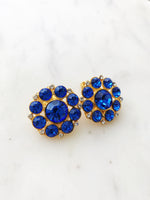 Hailey Vintage Electric Blue Crystal Clip on Earrings