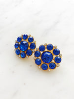 Hailey Vintage Electric Blue Crystal Clip on Earrings