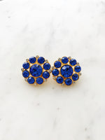 Hailey Vintage Electric Blue Crystal Clip on Earrings