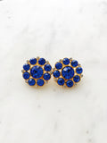 Hailey Vintage Electric Blue Crystal Clip on Earrings