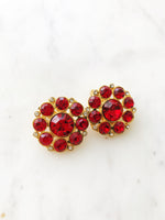 Hailey Vintage Red Crystal Clip on Earrings