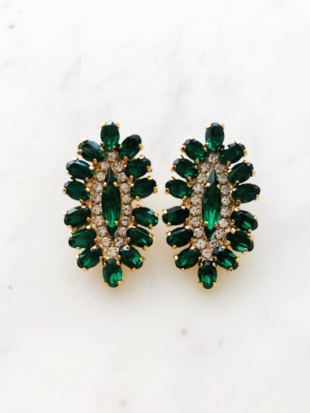 Leah Emerald Green Crystal Clip on Earrings