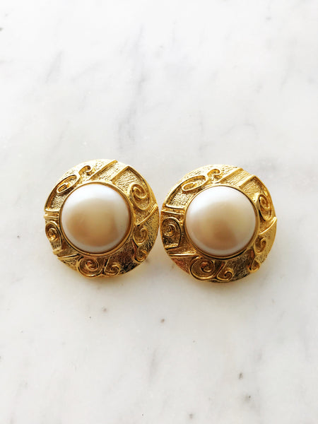 Rosa Pearl Dome Gold Clip On Earrings