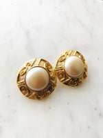 Rosa Pearl Dome Gold Clip On Earrings