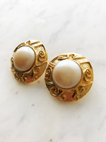 Rosa Pearl Dome Gold Clip On Earrings