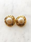 Rosa Pearl Dome Gold Clip On Earrings