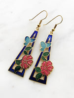 Vintage Cloisonne Blue Tiger Earrings