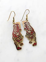 Vintage Cloisonne Red Tiger Earrings