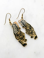 Vintage Cloisonne Black Tiger Earrings