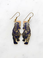 Vintage Cloisonne Blue Tiger Earrings