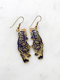 Vintage Cloisonne Blue Tiger Earrings