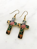 Vintage Cloisonne Black Cross Earrings