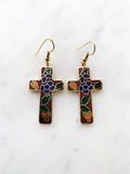 Vintage Cloisonne Red Cross Earrings