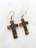 Vintage Cloisonne Red Cross Earrings