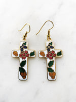 Cloisonne White Cross Earrings