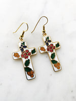 Cloisonne White Cross Earrings