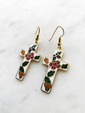 Cloisonne White Cross Earrings