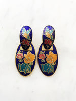 Vintage Cloisonne Blue Kitten Earrings