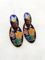 Vintage Cloisonne Blue Kitten Earrings