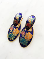 Vintage Cloisonne Blue Kitten Earrings