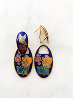 Vintage Cloisonne Blue Kitten Earrings