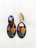 Vintage Cloisonne Blue Kitten Earrings