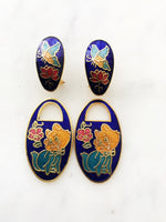 Vintage Cloisonne Blue Kitten Earrings