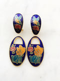 Vintage Cloisonne Blue Kitten Earrings