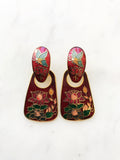 Vintage Cloisonne Red Lotus Earrings