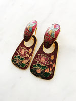 Vintage Cloisonne Red Lotus Earrings