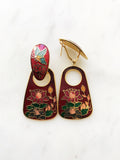 Vintage Cloisonne Red Lotus Earrings