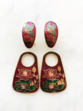 Vintage Cloisonne Red Lotus Earrings