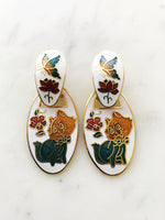 Cloisonne White Kitten Earrings