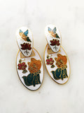 Cloisonne White Kitten Earrings