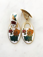 Cloisonne White Kitten Earrings